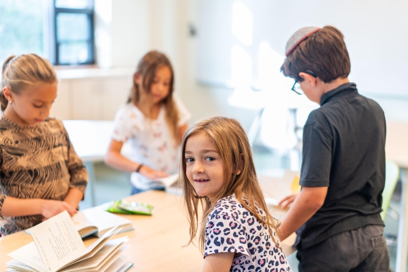 Students working together at table